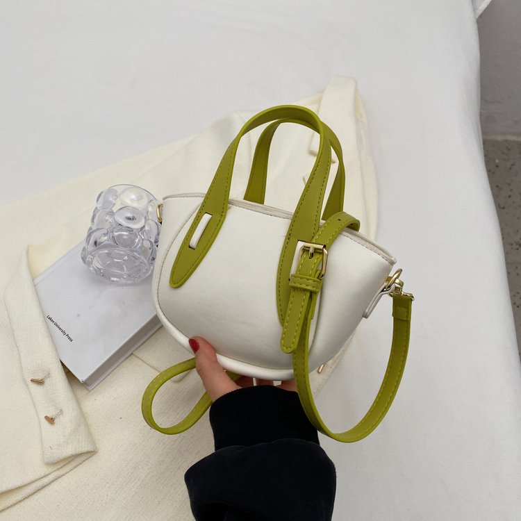 PU Shoulder Bag with Zipper and Stitching Detail - White with Khaki,White with Khaki with Pendant,White with Green,White with Green with Pendant,White with Black,White with Black with Pendant,Black with Pendant,Black - One Size - Image 4