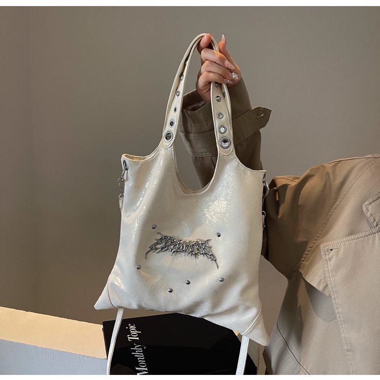 Nylon Shoulder Bag with Zipper and Stitching - One Size - Image 3