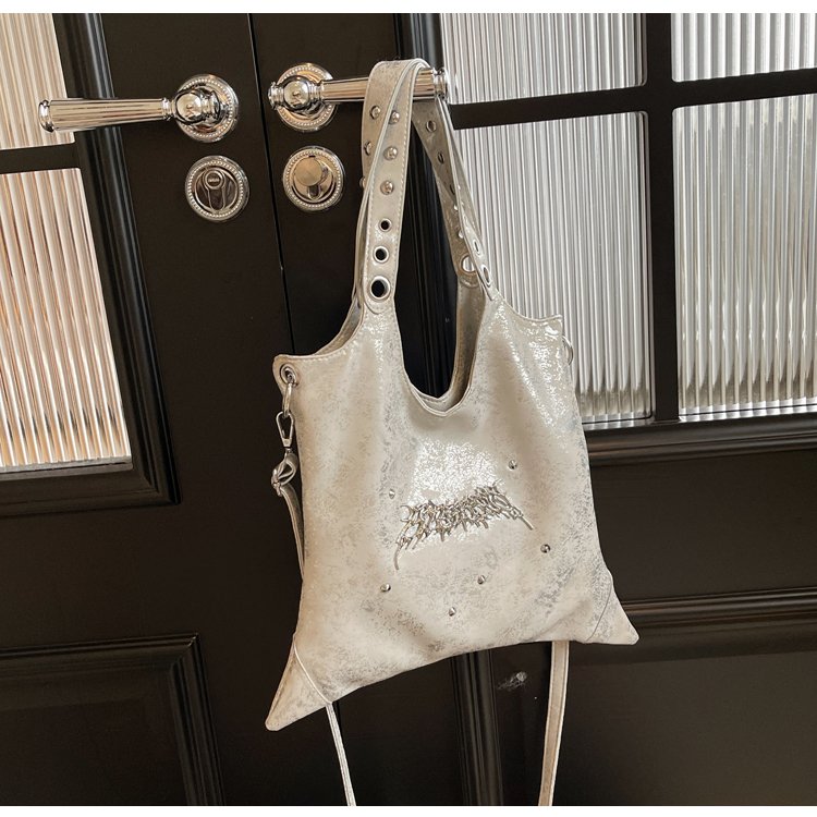Nylon Shoulder Bag with Zipper and Stitching - One Size - Image 4