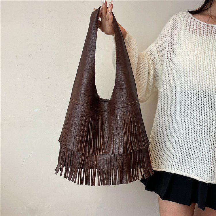 PU Shoulder Bag with Zipper and Stitching - One Size