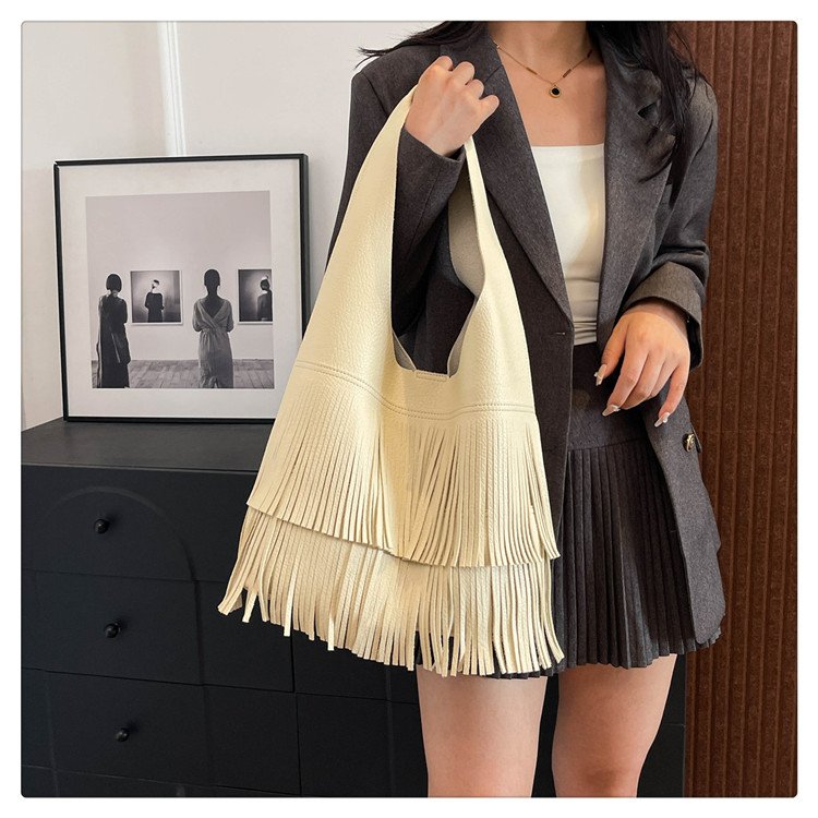 PU Shoulder Bag with Zipper and Stitching - One Size - Image 3