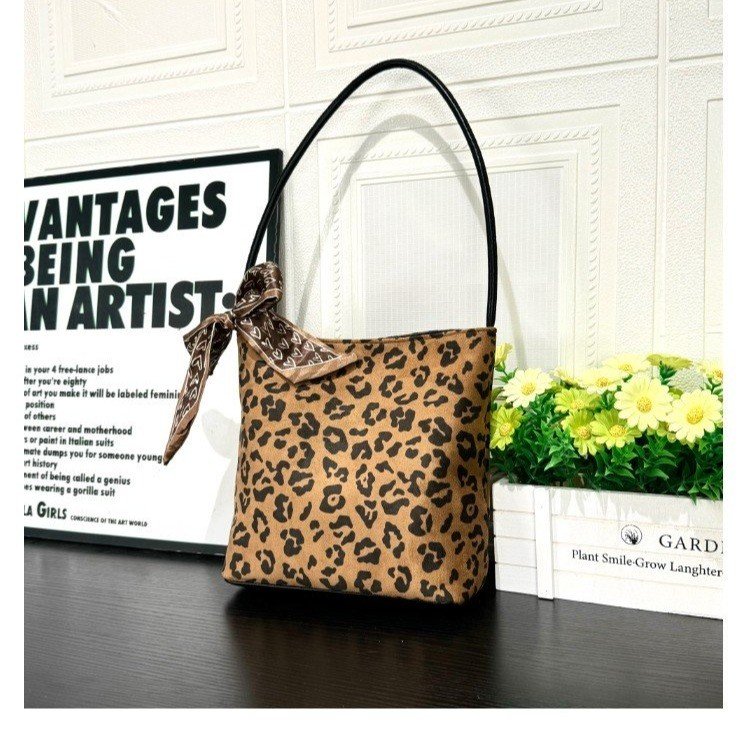 Leopard Print Suede Handbag and Crossbody Bag with Magnetic Closure - Image 2