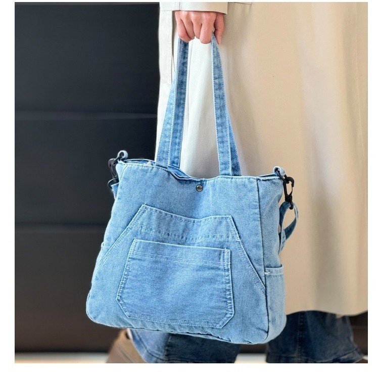 Denim Crossbody Handbag with Magnetic Closure and Colorblock Design