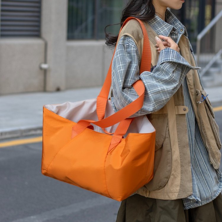 Orange Composite Fabric Drawstring Shoulder Tote Bag 2025 Summer - Image 2