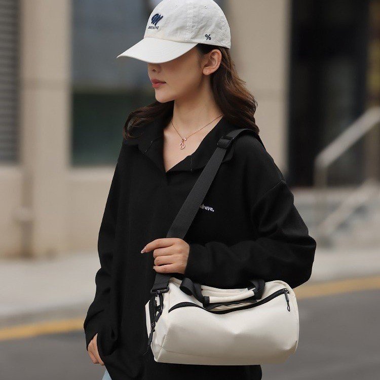 Nylon Small Square Shoulder Bag with Zipper and Stitching - Image 2