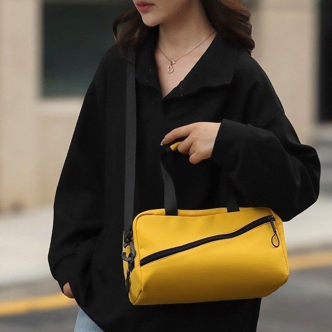 Nylon Small Square Shoulder Bag with Zipper and Stitching - Image 3