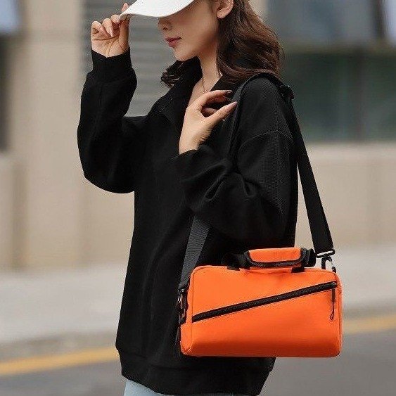 Nylon Small Square Shoulder Bag with Zipper and Stitching