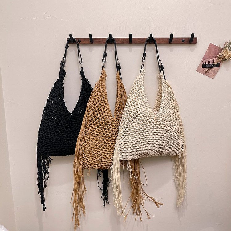 Bohemian Cotton Rope Shoulder Bag with Tassel Detail for Women - Image 2