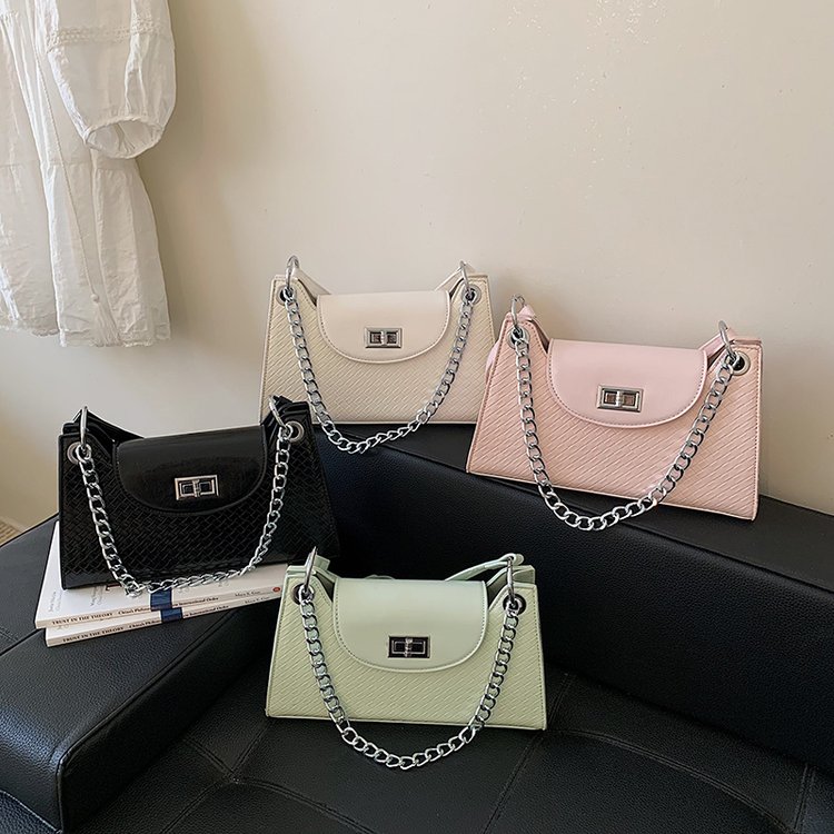 Women's Single Shoulder Crossbody Bag with Lock Closure - Summer 2026 Medium Size - Beige,Black,Green,Pink - Medium