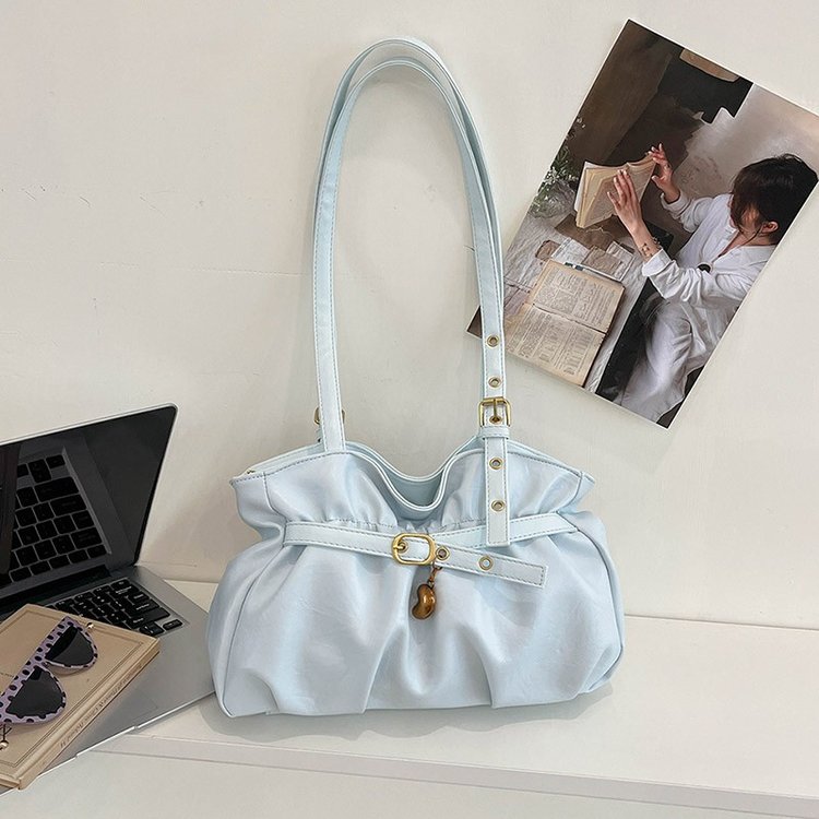 PU Ruched Shoulder Handbag with Lock Clasp and Zip Closure - Image 3